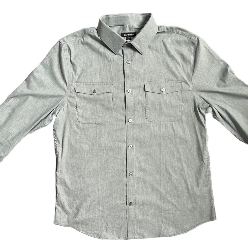 Express Light Gray Button Down Collared Shirt Siz… - image 3
